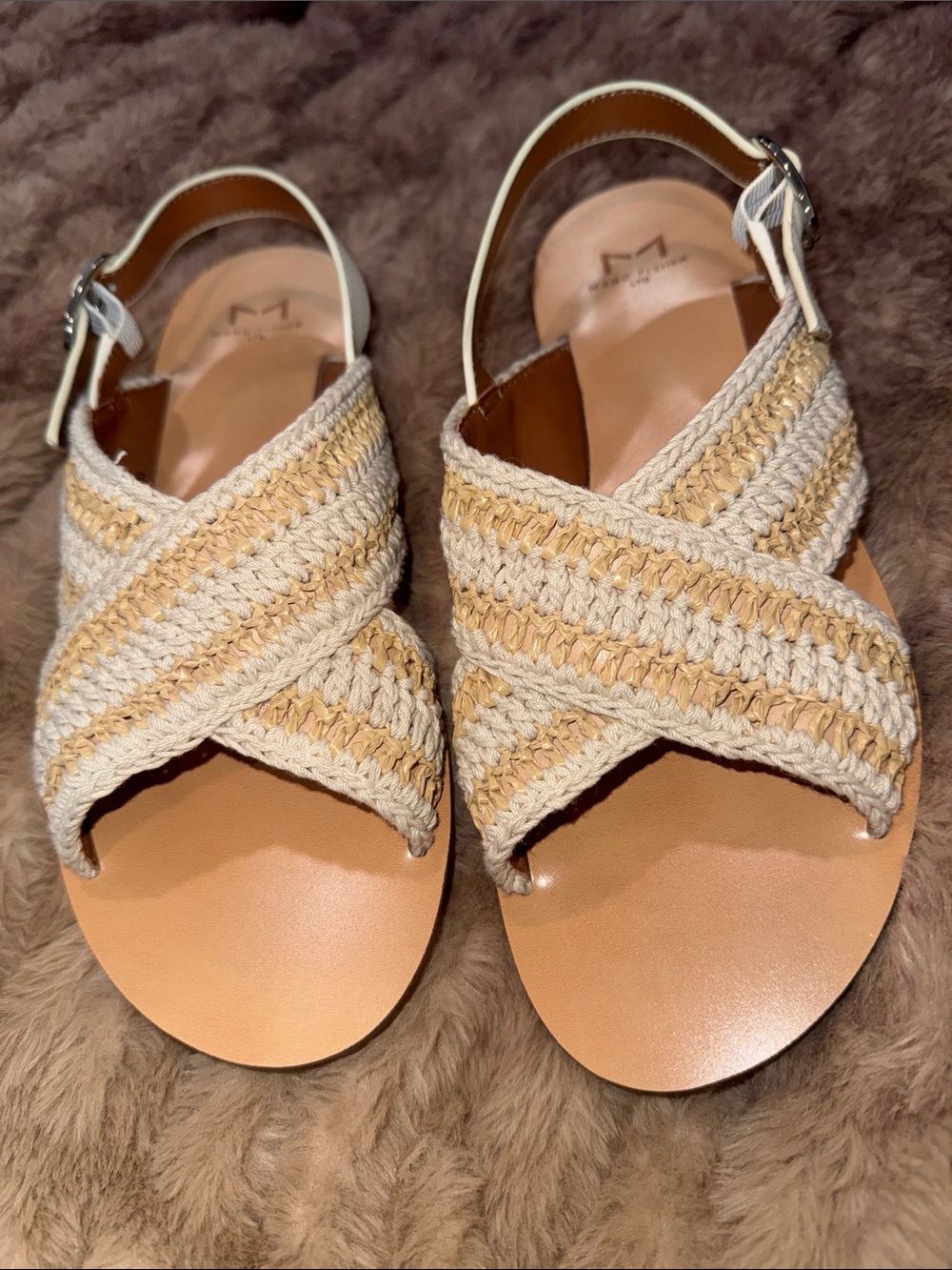 Women's Marc Fisher Woven Cross-Strap Sandals, shoes , sz 7.5, Beige & Natural